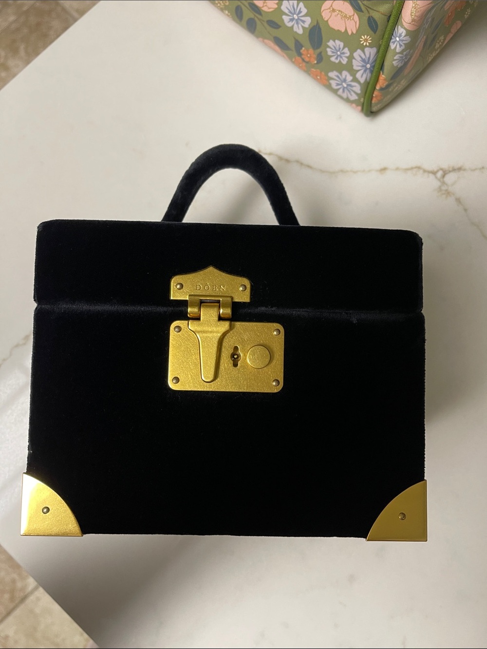 Doen Tesoro Black Velvet Top-Handle Bag with Gold Hardware